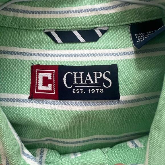 NWOT Chaps 100% Cotton Mint Green & White Striped Button Down - Picture 3 of 9